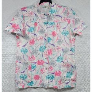 Vintage 1960s Shirley Women’s Button Down Floral Print Top Collared w/Pockets